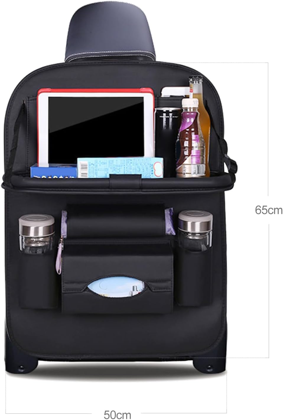 Ergocar Auto Organizer Rückenlehnenschutz Luxus Autositzschutz aus PU-Leder mit faltbarem Tablethalt