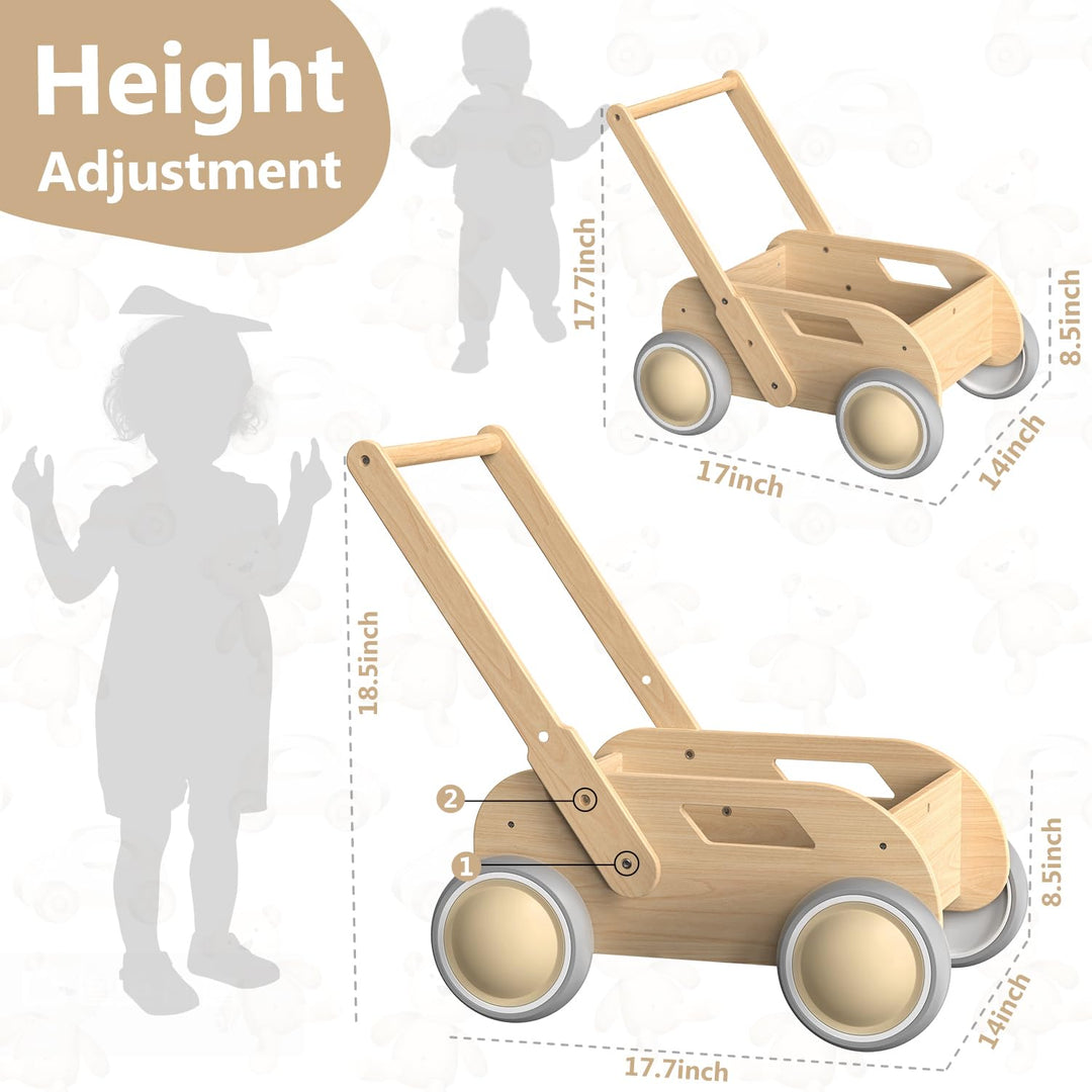 Lauflernwagen Holz, Baby Lauflernhilfe für Junge und Mädchen, Toddler Push &amp; Pull Lauflernspielzeug,