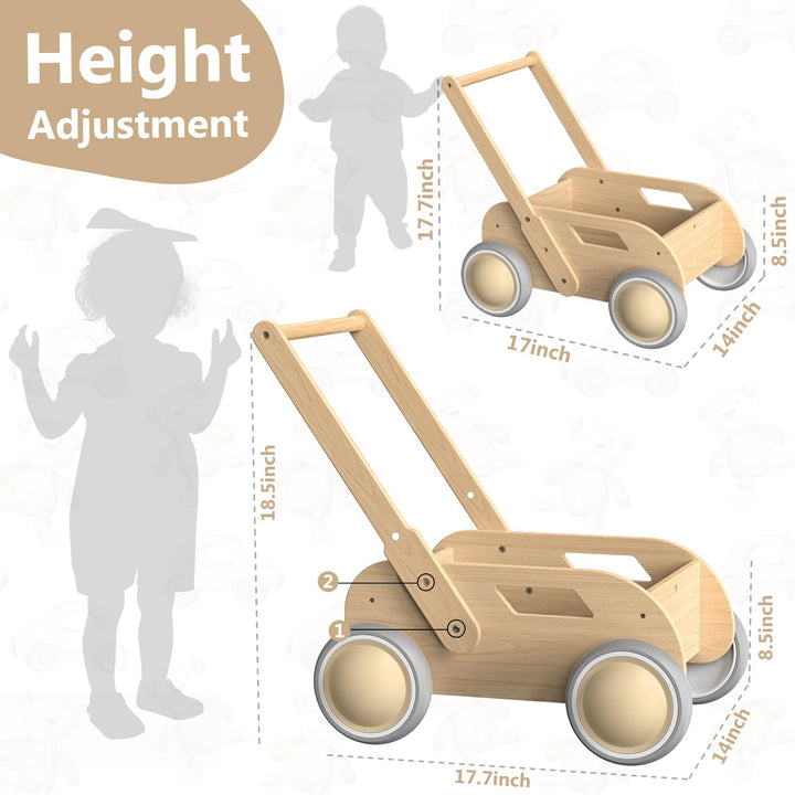 Lauflernwagen Holz, Baby Lauflernhilfe für Junge und Mädchen, Toddler Push &amp; Pull Lauflernspielzeug,