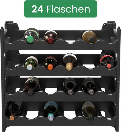 ARTECSIS Weinregal stapelbar Kunststoff für 24 Flaschen, stabiles leichtes Flaschenregal für Keller,