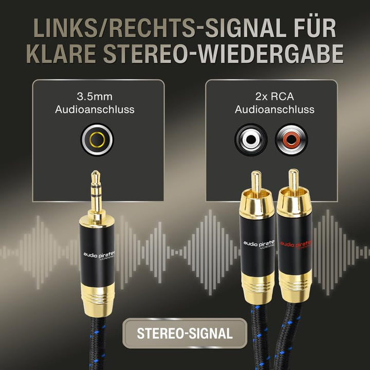 audio pirates by cammica Splitter Kabel 3,5 mm Klinke Stecker auf 2x RCA Clinch Stecker, RCA-Kabel,