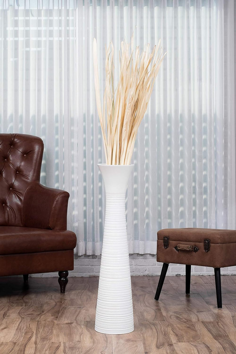 Leewadee Grosse Bodenvase für Dekozweige hohe Standvase Design Holzvase, Holz, 90 cm, Weiss 90 cm We