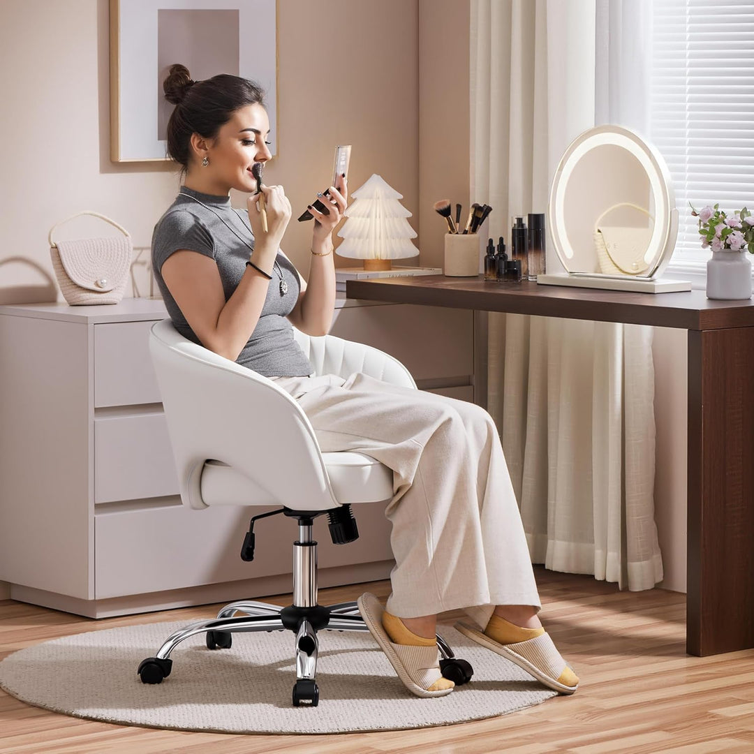 Yaheetech Bürostuhl aus Kunstleder, Ergonomischer Schreibtischstuhl mit Armlehnen, Drehstuhl mit Rol