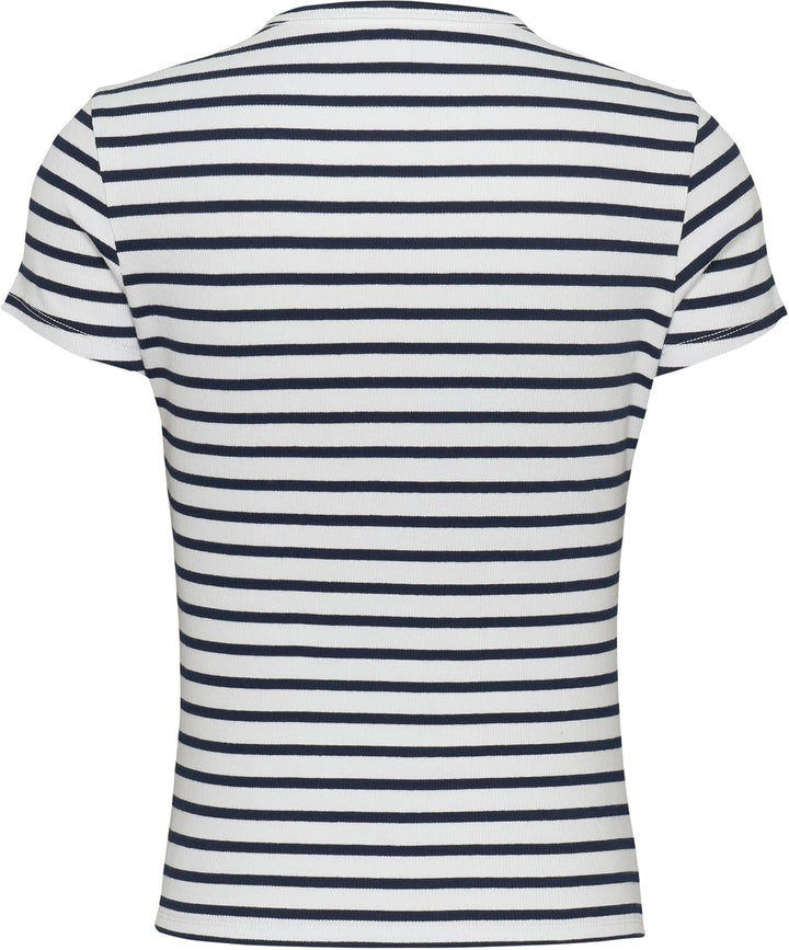 Tommy Jeans Damen T-Shirt Kurzarm Essential Rib Slim Fit XXS Blue (Dark Night Navy / Stripe), XXS Bl