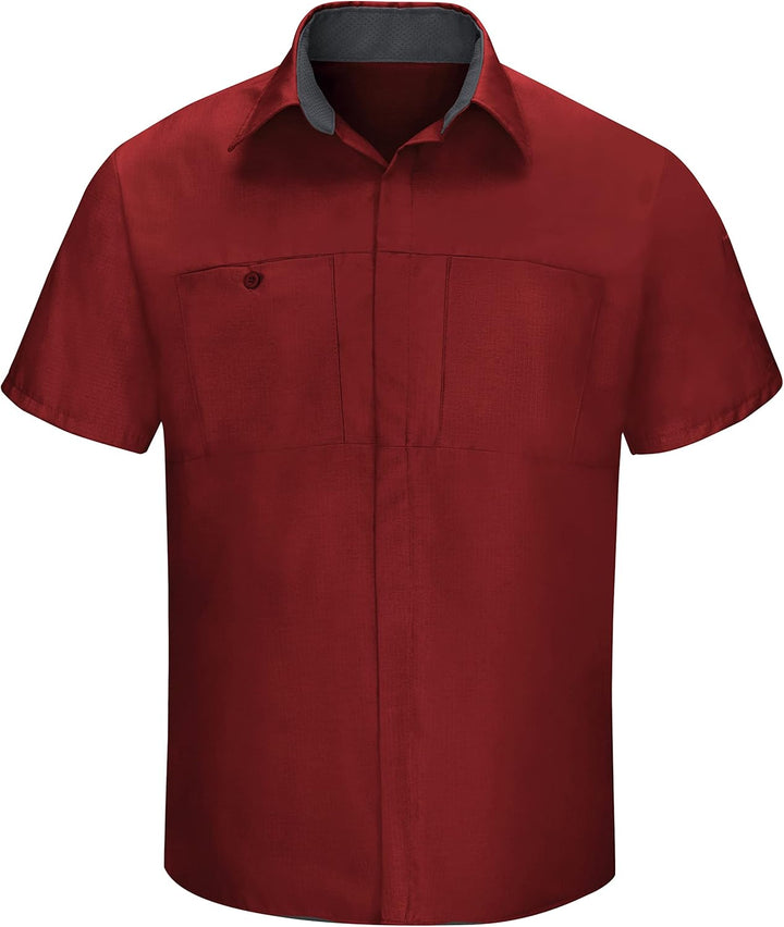 Red Kap Herren Men's Short Sleeve Performance Plus Shop Shirt Hemd S Feuerball Rot mit Holzkohlegefl