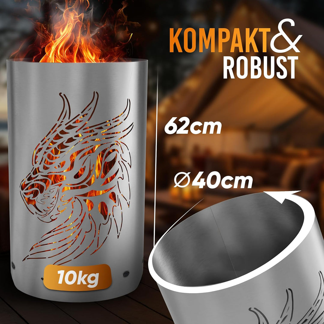 TiKo-Design Feuertonne - Lagerfeuertonne - Feuerkorb mit Drachen Motiv – Verleihen Sie Ihrem Garten