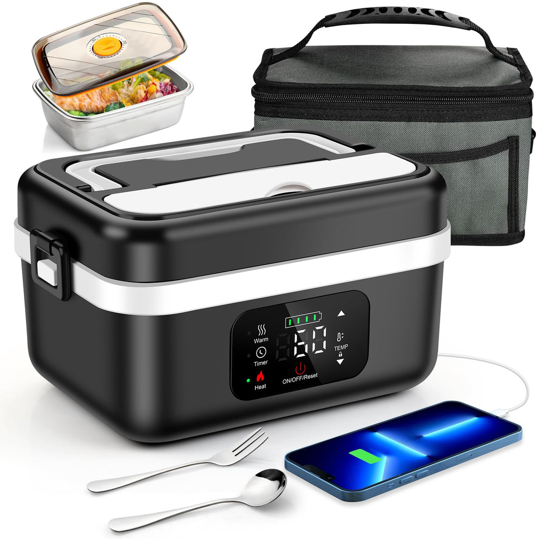 Kabellose Elektrische Lunchbox, 1L Batteriebetrieben Beheizbare Lunchbox für Erwachsene Tragbarer Sp