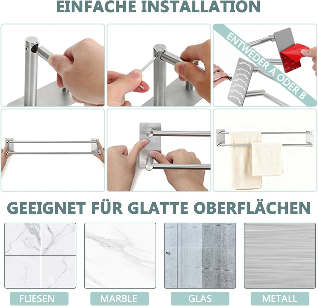 Handtuchhalter Ohne Bohren, 84,5cm Doppelt Bad Handtuchstange Wandmontage, 304 Edelstahl Selbstklebe
