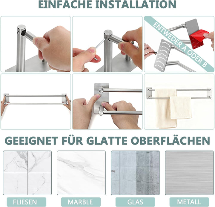Handtuchhalter Ohne Bohren, 84,5cm Doppelt Bad Handtuchstange Wandmontage, 304 Edelstahl Selbstklebe
