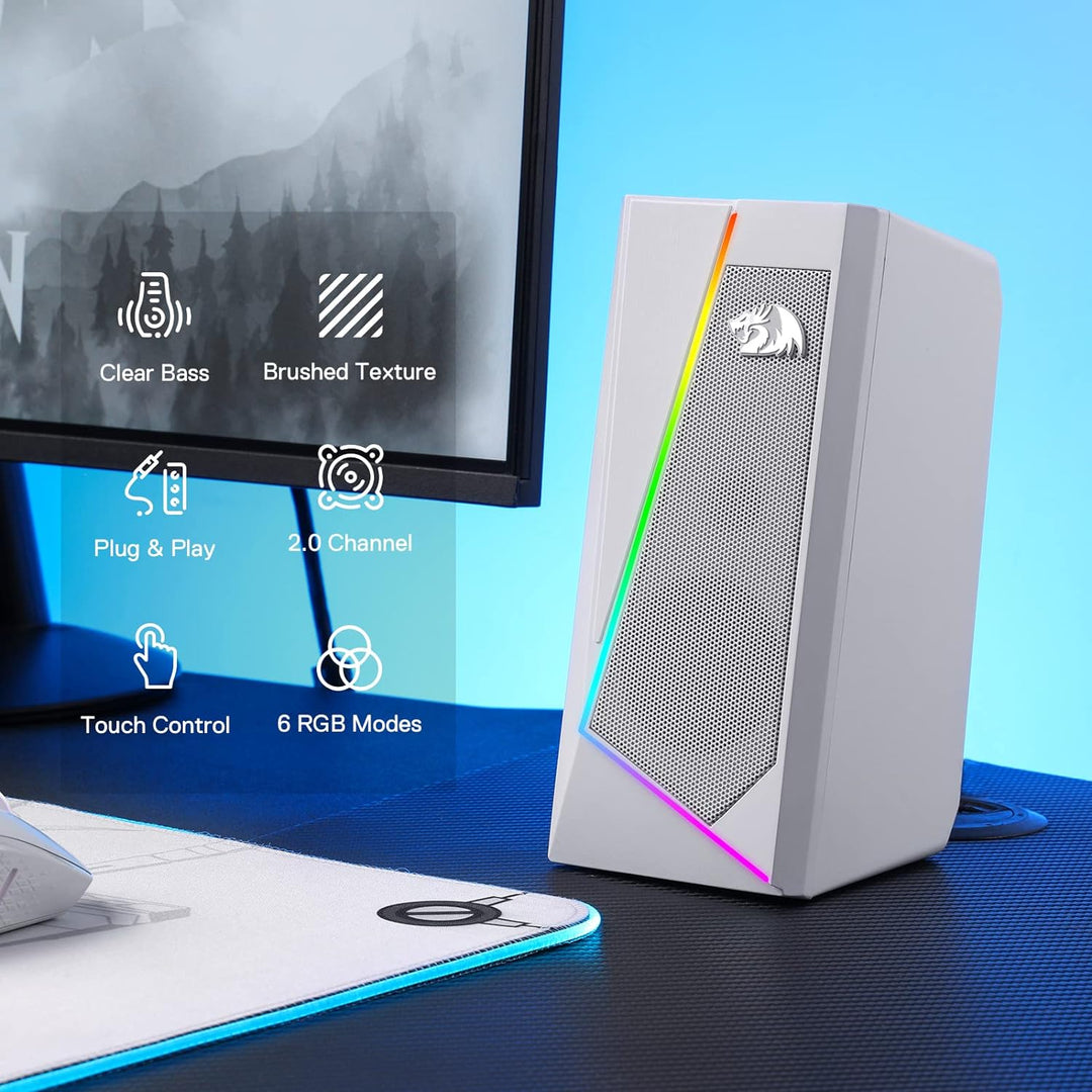 Redragon GS520 RGB-Desktop-Lautsprecher, 2.0-Kanal-PC-Stereo-mit 6bunten LED-Modi,verbessertem Klang
