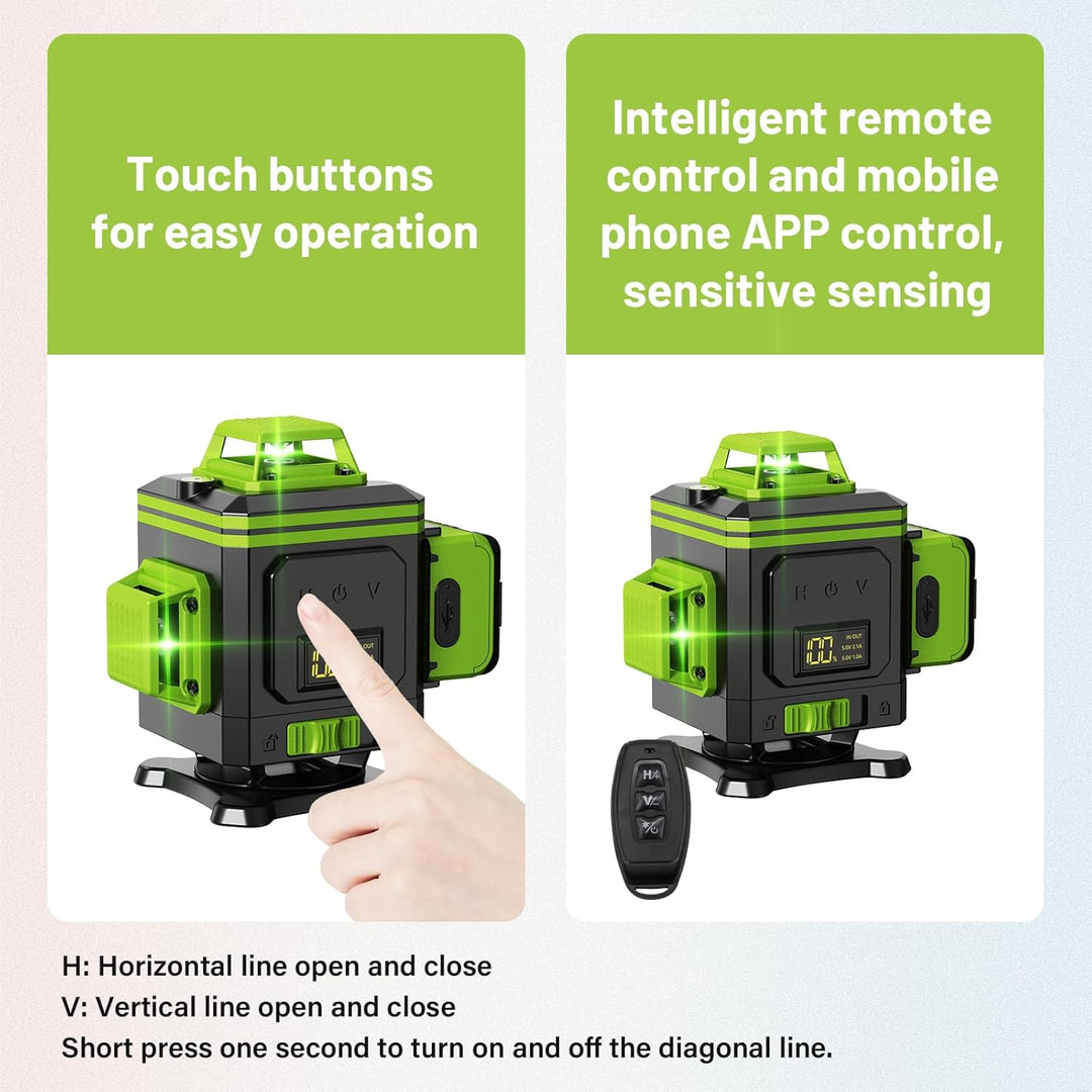 4x360° Kreuzlinienlaser mit Stativ, 16 Line Laser Level IP54 Wasserwaage, 2 Wiederaufladbare Batteri