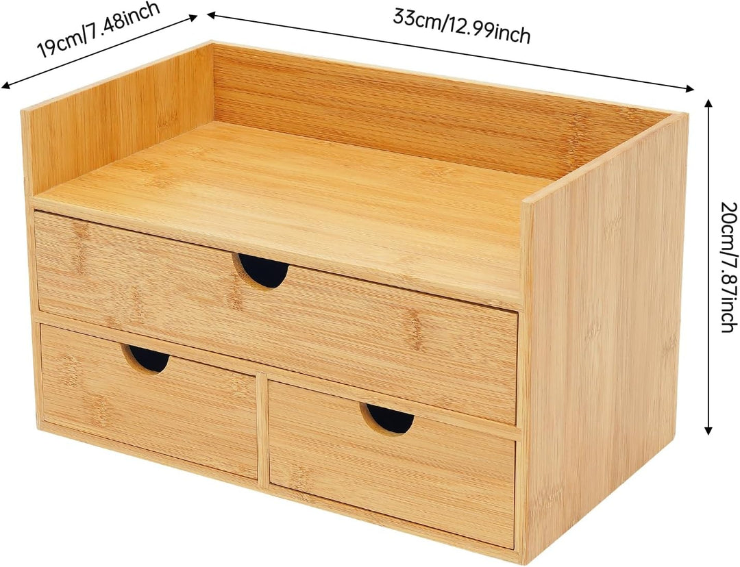Bambus Schreibtisch Organizer mit 3 Schubladen, Mini Aufbewahrungsbox für Schublade & Tisch, Büro Ha