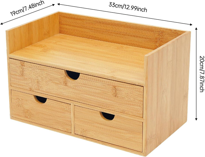 Bambus Schreibtisch Organizer mit 3 Schubladen, Mini Aufbewahrungsbox für Schublade & Tisch, Büro Ha