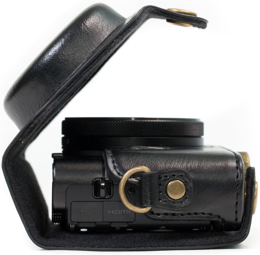 MegaGear MG599 Ever Ready Leder Kameratasche mit Trageriemen für Sony Cyber-Shot DSC-WX500 schwarz,