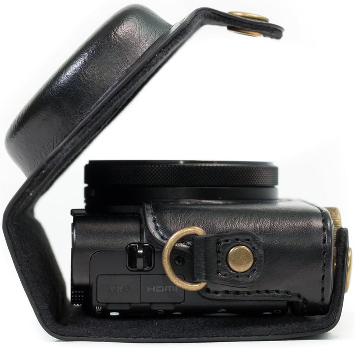 MegaGear MG599 Ever Ready Leder Kameratasche mit Trageriemen für Sony Cyber-Shot DSC-WX500 schwarz,