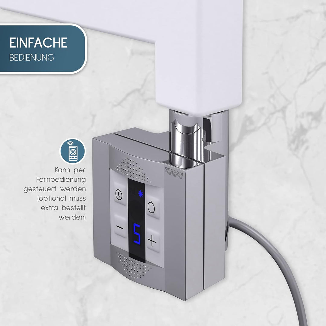 anapont elektrischer Badheizkörper - Chrom gerade - Timer-Funktion - Handtuchheizkörper - Badheizung