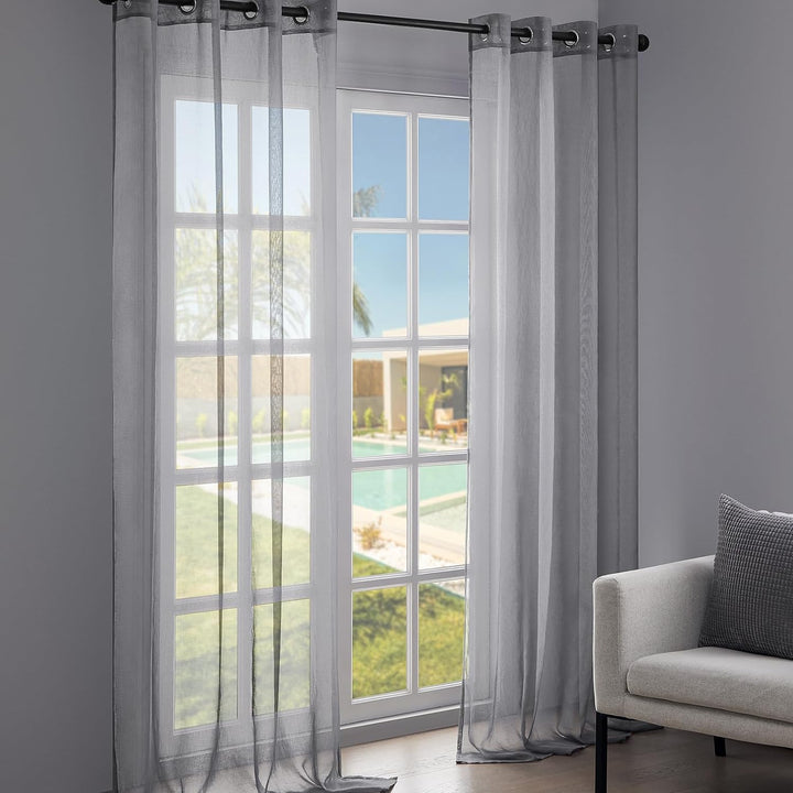 Topfinel Gardinen mit Ösen Voile Vorhang Halbtransparent Moderne Gardine Wohnzimmer Leinenoptik Vorh