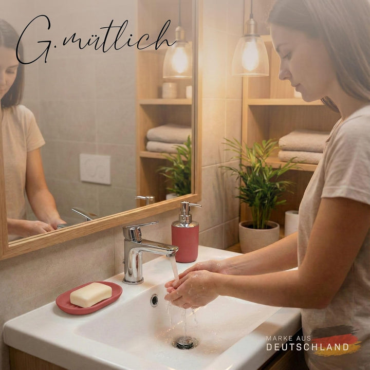 Badezimmer Set 6-teilig, Badaccessoires Komplettset Kunststoff, WC Garnitur mit Klobürste, Mülleimer