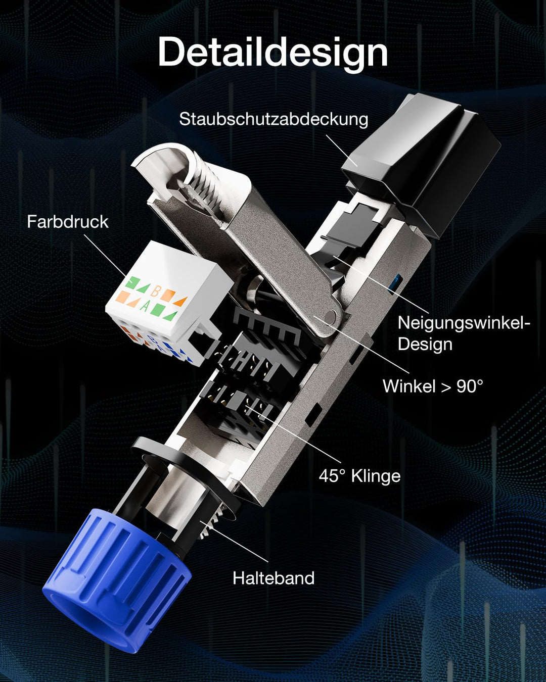 VCELINK RJ45 Stecker Werkzeuglos für Verlegekabel Cat8 Cat7 Netzwerkstecker Werkzeuglos Feldkonfekti