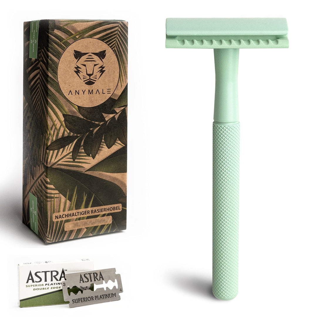 ANYMALE® Rasierhobel Mint Edition - inklusive 5 ASTRA Klingen - Zero Waste Rasierer für Damen und He