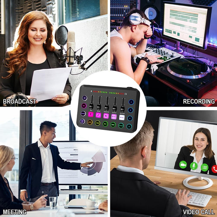 OFFCUP Podcast Equipment Set Mischpult Audiomixer mit Stativ Kondensator Mikrofon USB C Audiointerfa