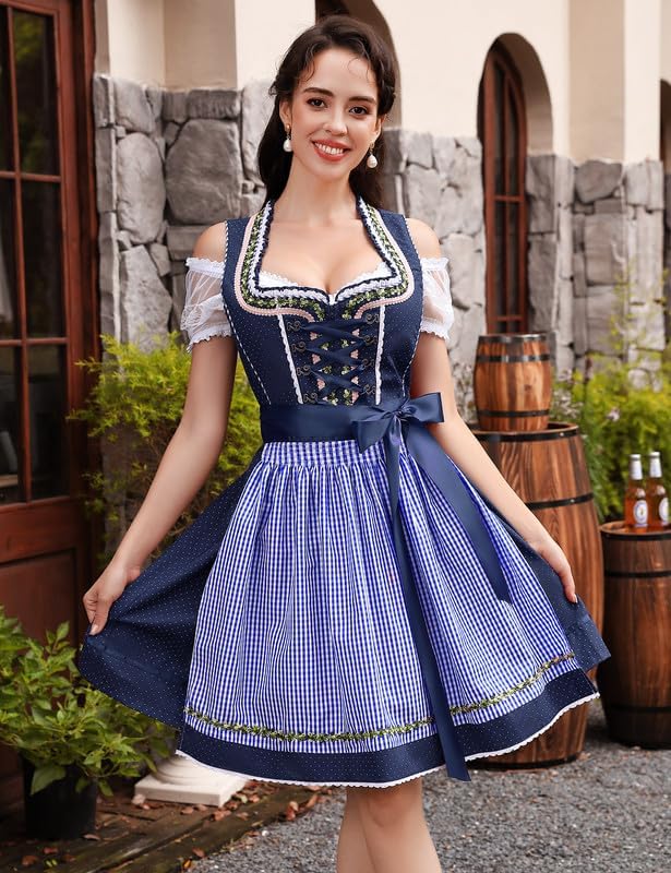 Clearlove Dirndl Damen midi 3tlg Trachtenkleid Damen Trachtenrock Trachtenmode Kleid Dirndlbluse für