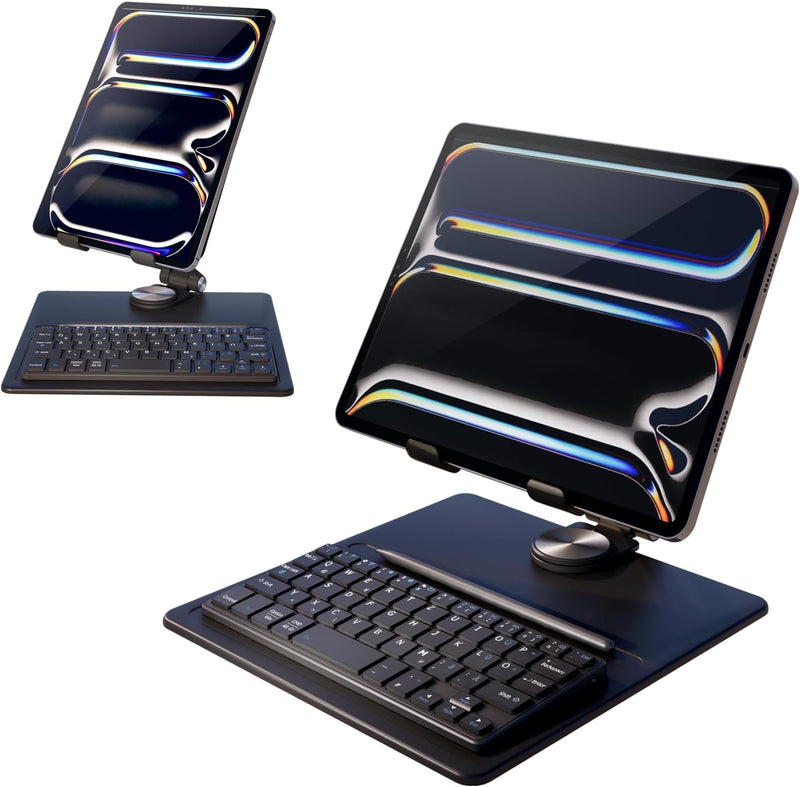 Doohoeek Kabellose Tastatur für Tablets mit 360° drehbarem Ständer, Dual-Bluetooth-Tastatur, kompati