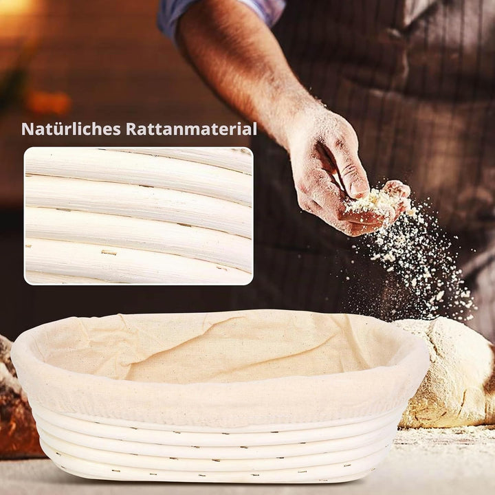 2 Stück Gärkörbchen, Brotkorb mit Einlage &amp; Teigschaber &amp; Brotlame, Gärkorb Oval Brotkörbchen, Ratta