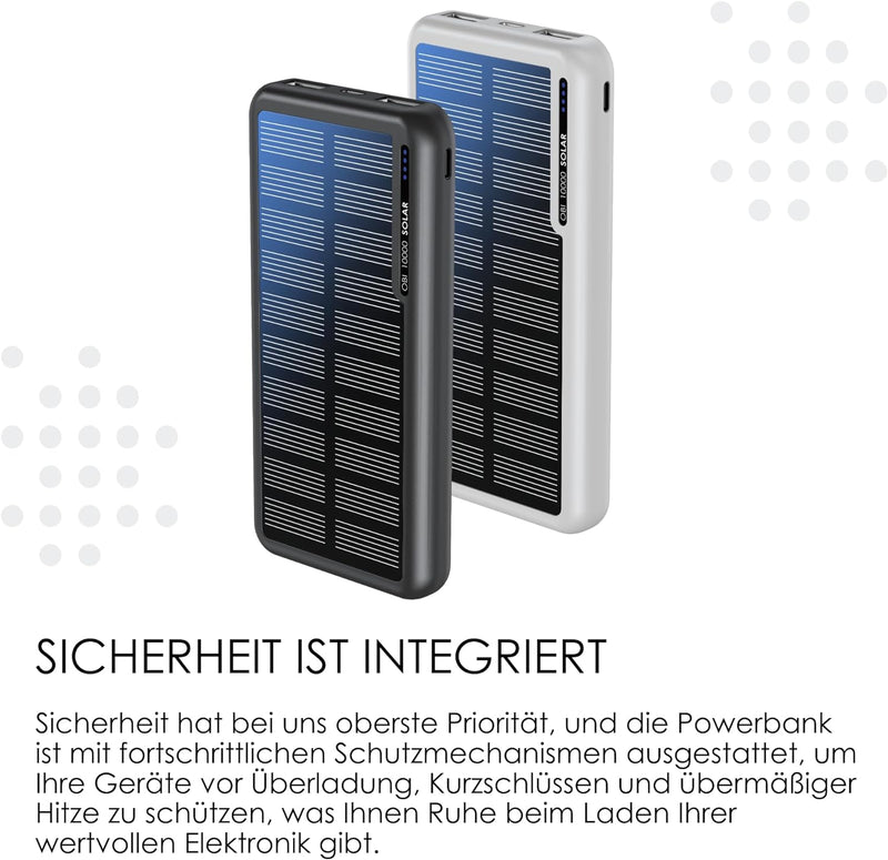 Boompods Obi Solar 10000mAh Solar Powerbank - Ladegerät mit Schnellladefunktion, Hochleistungs-Akku,