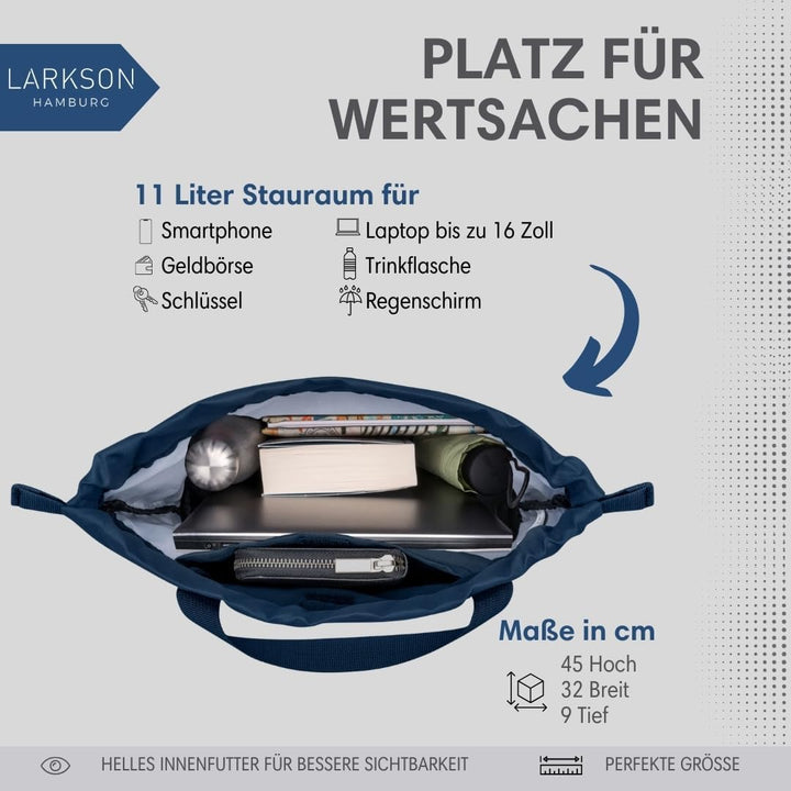 LARKSON Turnbeutel Damen &amp; Herren Dunkelblau - No 7 - Rucksack Damen für Sport und Festival - Beutel