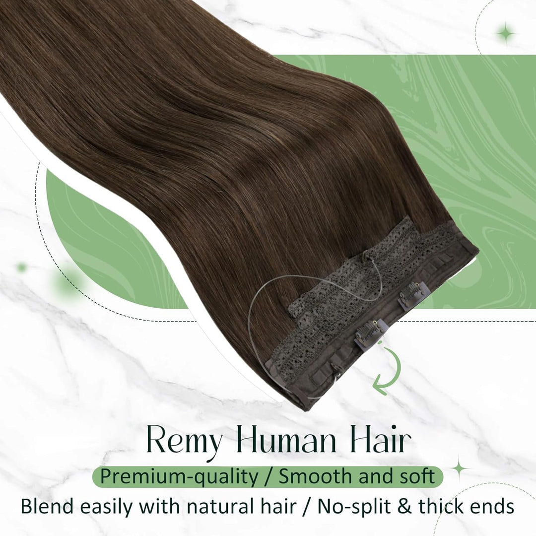RUNATURE Remy Haarverlangerung mit Draht Extensions Echthaar mit Draht Hair Farbe Dunkelbraun 16 Zol