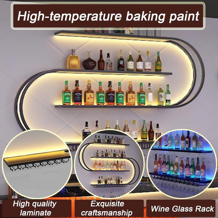 120cm Wand montiertes Weinregal, halbrundes mehrschichtiges Weinregal mit Weinglashaken, Weinflasche