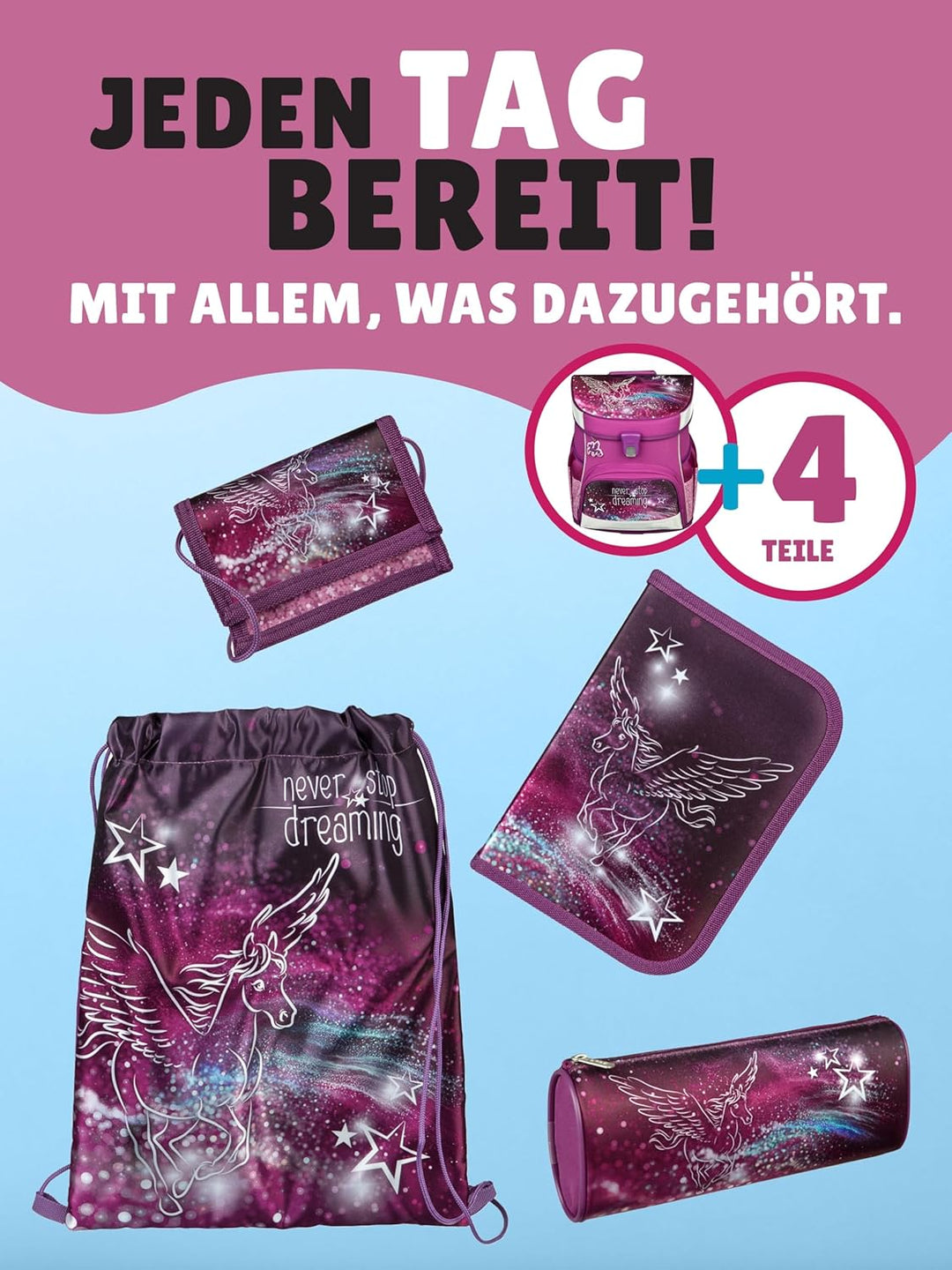 Familando - Scooli Campus Fit Schulranzen Set - 5-teilig mit Federmappe - Pegasus Violett - Ergonomi