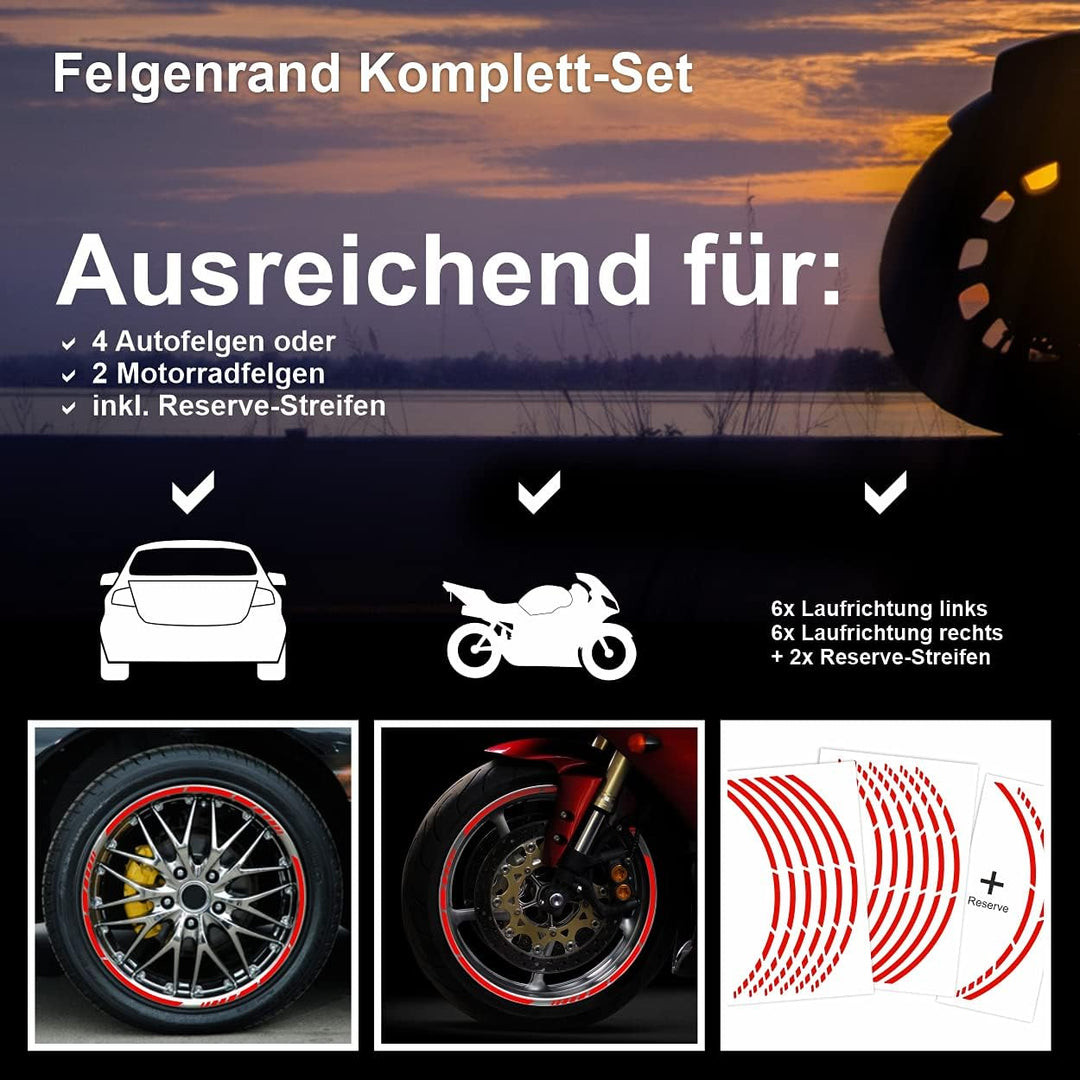 BIKE-label Felgenrandaufkleber Neon Rot GP Style 17 Zoll Auto Motorrad 700904 neon rot / orange, neo