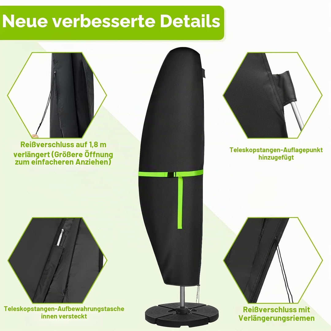 GEMITTO Sonnenschirm Schutzhülle mit Stab, Sonnenschirm Abdeckung 2 bis 4 M Grosse Ampelschirm Schut