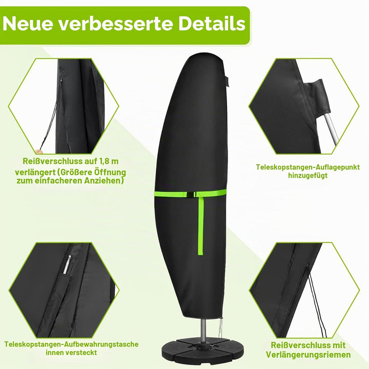 GEMITTO Sonnenschirm Schutzhülle mit Stab, Sonnenschirm Abdeckung 2 bis 4 M Grosse Ampelschirm Schut