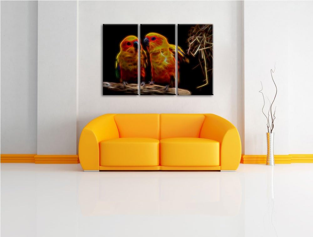 Dark zwei farbenfrohe Sonnensittiche NewArt 3-Teiler Leinwandbild 120x80 Bild auf Leinwand, XXL ries