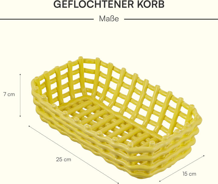 Baroni Home Mehrzweck geflochtener Keramikkorb, Obstkorb, Tischmitte, Aschenbecher, Rechteckig Gelb
