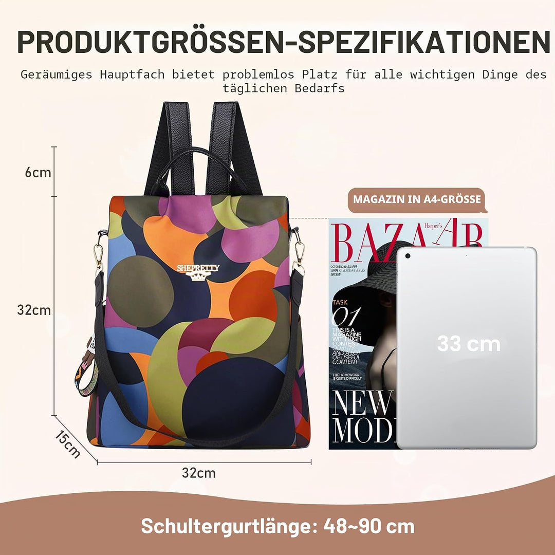 shepretty Damen Rucksack Anti Diebstahl Umhängetasche Multifunktions Schultaschen 8864-al911bunt 32*
