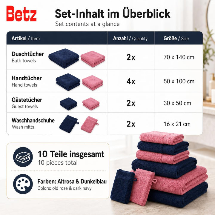 Betz 10-TLG. Handtuch-Set Premium 100% Baumwolle 2 Duschtücher 4 Handtücher 2 Gästetücher 2 Waschhan