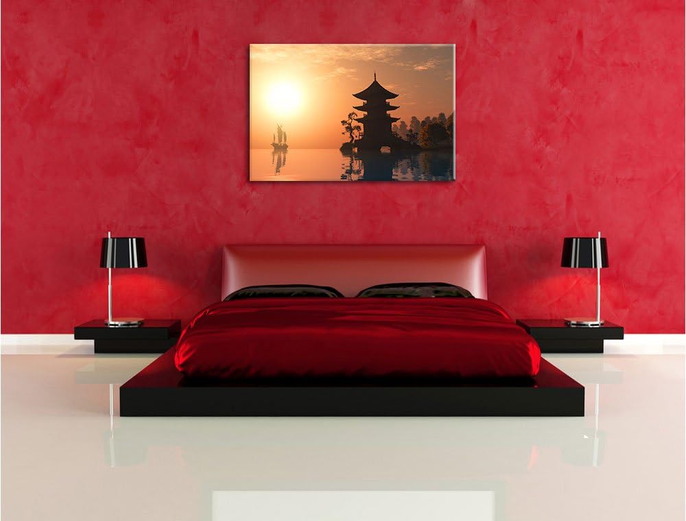 Chinesisches Haus am See, Format: 100x70 auf Leinwand, XXL riesige Bilder fertig gerahmt mit Keilrah