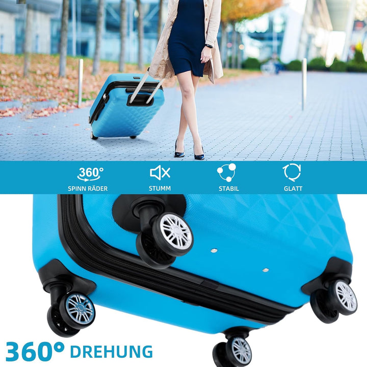 BEIBYE Zwillingsrollen 2066 Hartschale Trolley Koffer Reisekoffer Gepäck M-L-XL-Set (Türkis, L) Türk