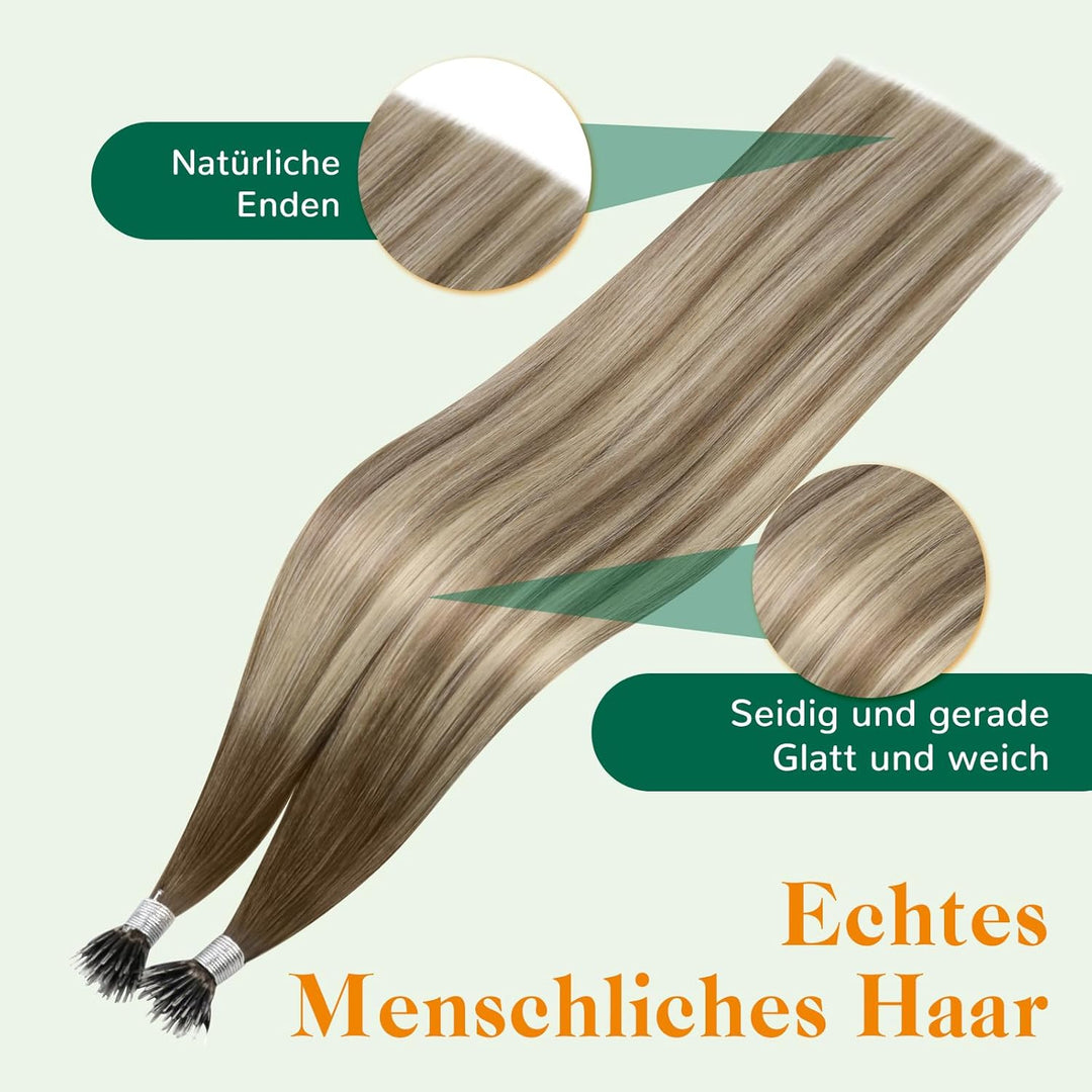 Easyouth Extensions mit Nanoring Echthaar 14 Zoll 50 Stück 50g Farbe Dunkelbraun tu Aschbraun Mix Mi