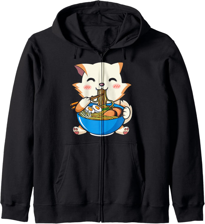 Niedliche Katze Japanische Ramen-Nudeln Katze Kawaii Ramen Kapuzenjacke
