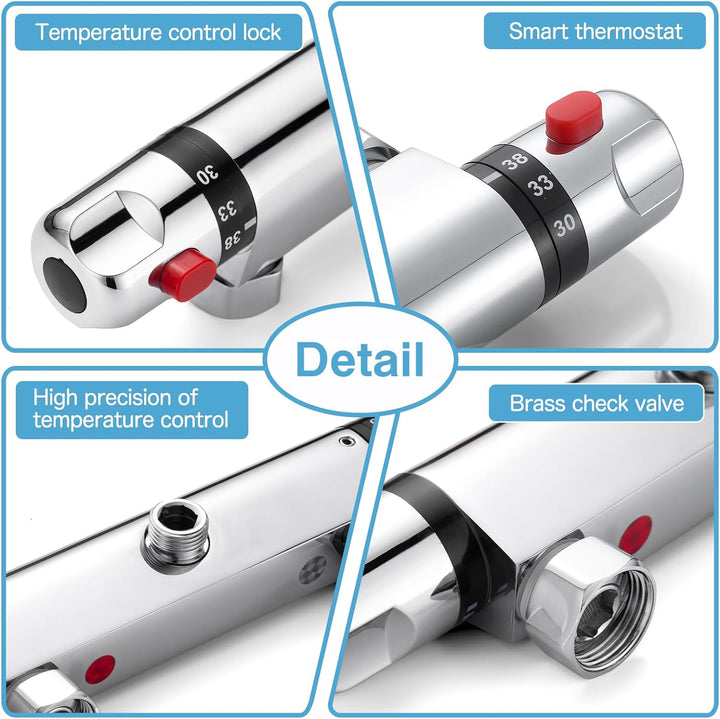 AIMOYO Duscharmatur mit Thermostat, Aufputz Duschthermostat Mischbatterie Dusche Thermostat Duscharm
