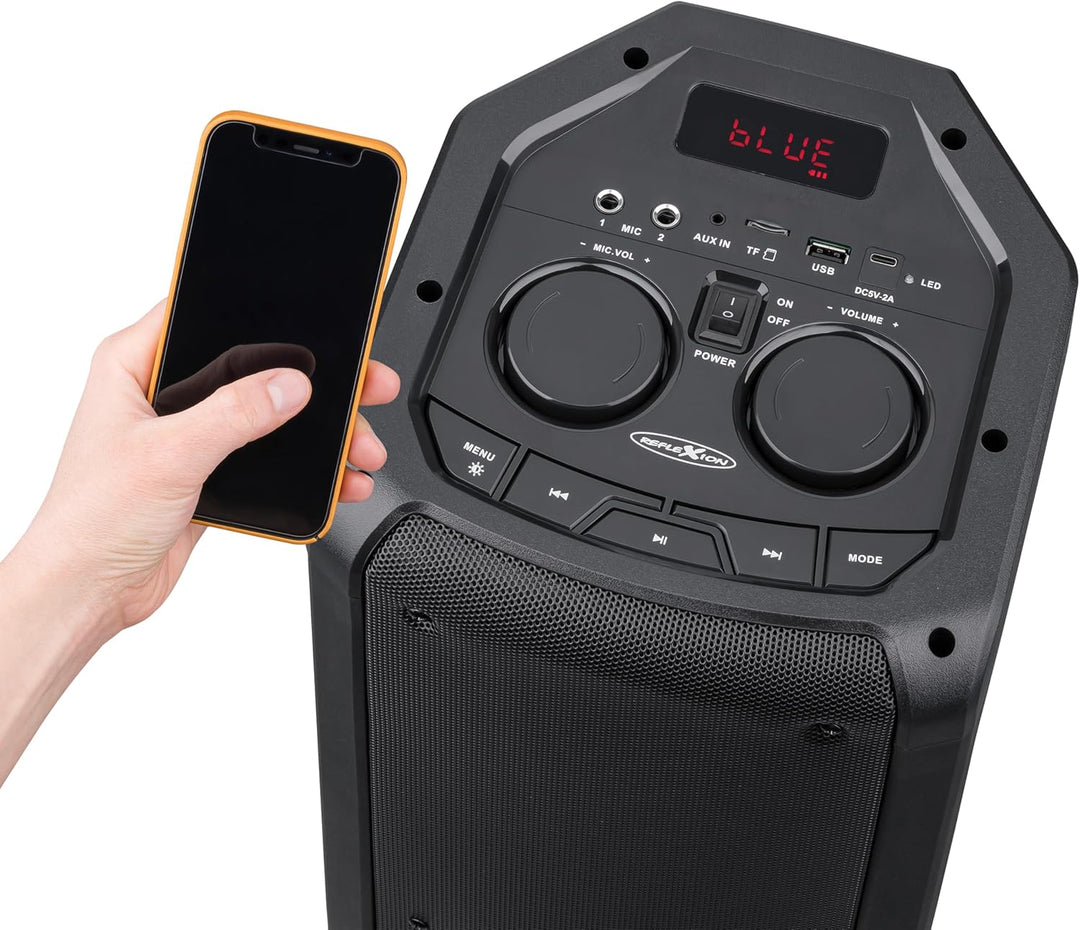 REFLEXION PS09BT DJ Karaoke PA-Anlage, mobil mit Akku und Lichteffekten (Bluetooth, True Wireless St