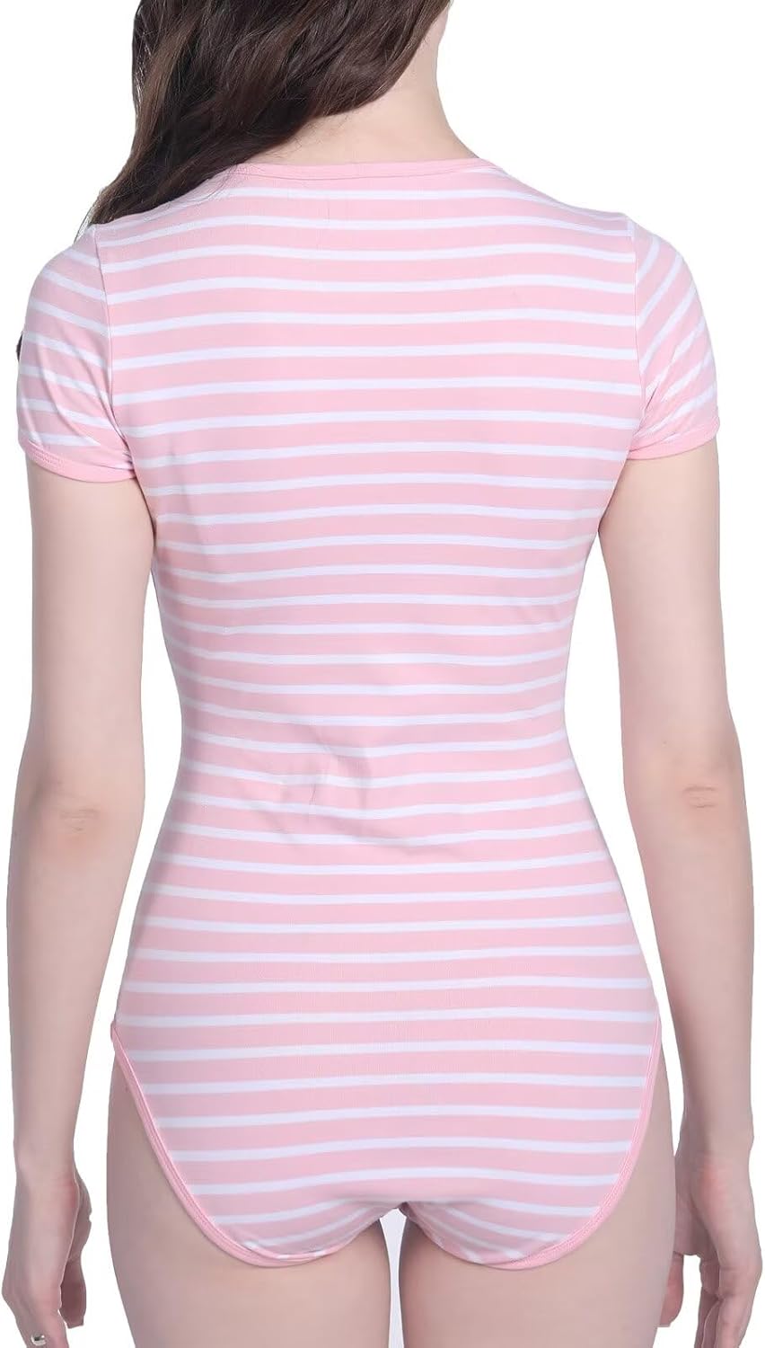 Landofgenie Bodys für Damen Einteiler Bodysuit Jumpsuit Baumwolle Kurzarm Nette Onesie Pyjamas Nacht
