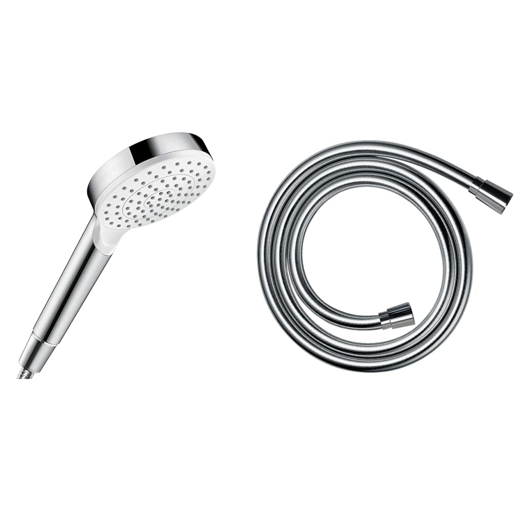hansgrohe wassersparender Duschkopf Crometta, Sparduschkopf 6l/min, Duschbrause, Weiss/Chrom & Braus