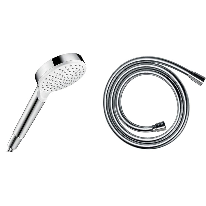 hansgrohe wassersparender Duschkopf Crometta, Sparduschkopf 6l/min, Duschbrause, Weiss/Chrom & Braus