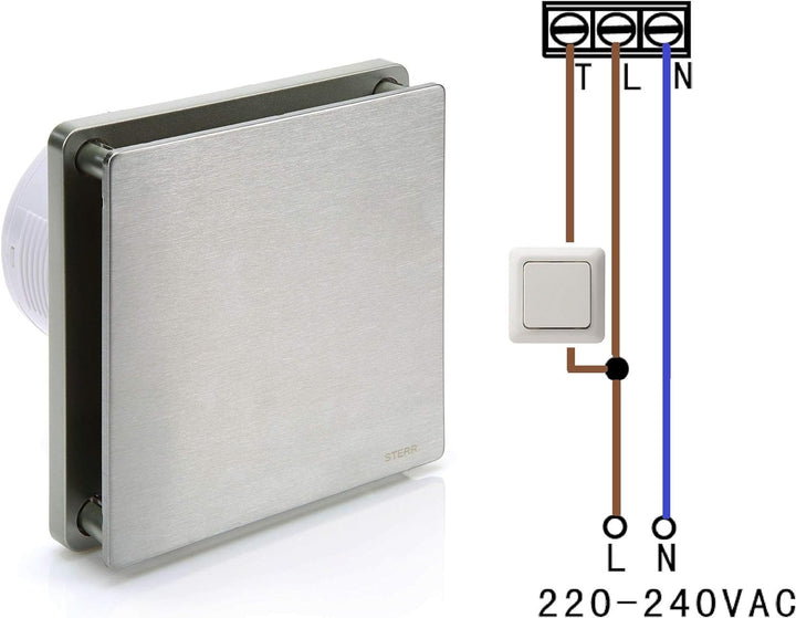 STERR Silber Badezimmerlüfter 100 mm mit TIMER silent badlüfter - Moderner Lüfter ins Badezimmer - B